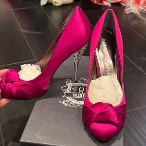 Paris Hilton Fuchsia Satin Heels with Crystal Stiletto